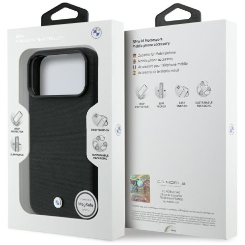 Etui BMW Kevlar Metal Logo MagSafe do iPhone 18 Pro Max / 17 Pro Max czarny