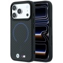 Etui BMW M Kevlar Blue Print Ring Metal Logo MagSafe do iPhone 18 Pro / 17 Pro czarny