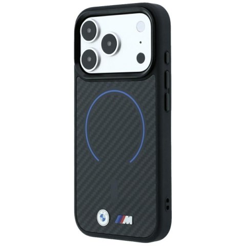 Etui BMW M Kevlar Blue Print Ring Metal Logo MagSafe do iPhone 18 Pro / 17 Pro czarny