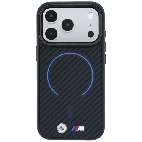 Etui BMW M Kevlar Blue Print Ring Metal Logo MagSafe do iPhone 18 Pro / 17 Pro czarny
