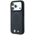 Etui BMW M Kevlar Blue Print Ring Metal Logo MagSafe do iPhone 18 Pro Max / 17 Pro Max czarny
