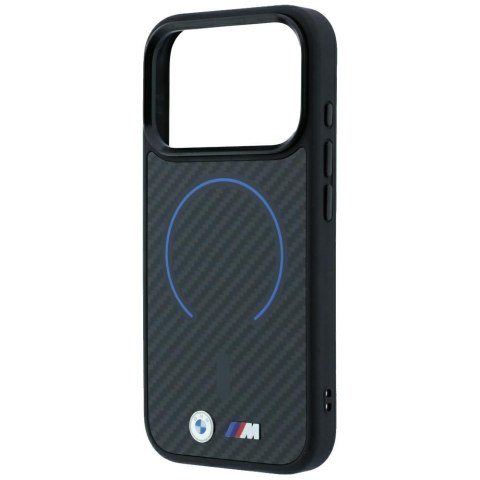 Etui BMW M Kevlar Blue Print Ring Metal Logo MagSafe do iPhone 18 Pro Max / 17 Pro Max czarny