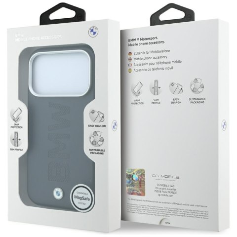 Etui BMW Sign Centered Deboss MagSafe do iPhone 18 Pro Max / 17 Pro Max szary