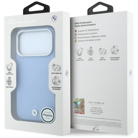 Etui BMW Sign Deboss Quilted Metal Logo MagSafe do iPhone 18 Pro Max / 17 Pro Max niebieski