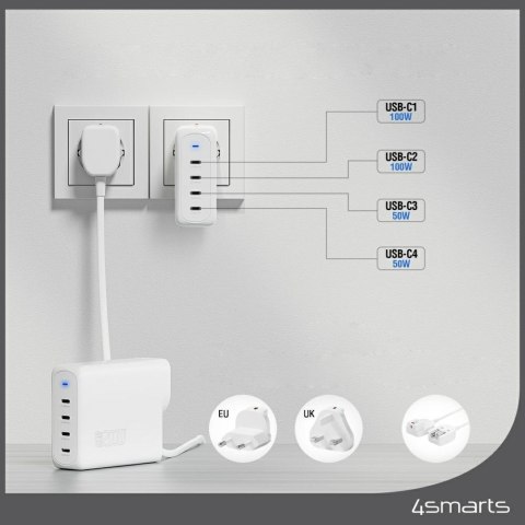 Ładowarka sieciowa 4smarts GaN Flex Pro Travel 200W 4 USB-C biała-white