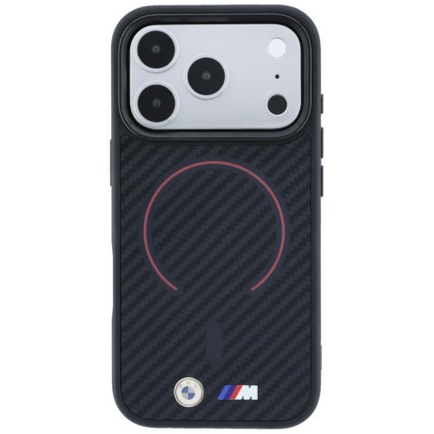 Etui BMW M Kevlar Red Print Ring Metal Logo MagSafe do iPhone 18 Pro / 17 Pro czarny
