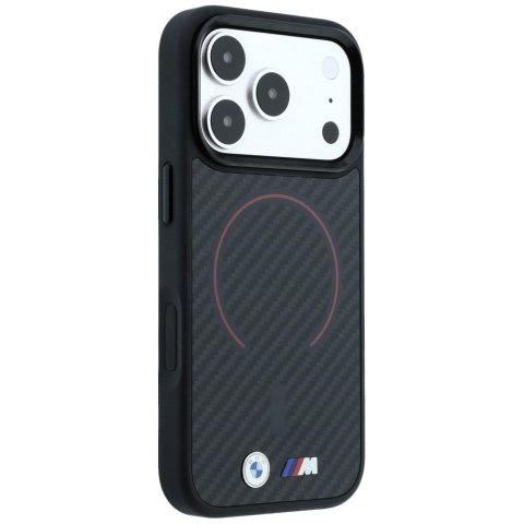 Etui BMW M Kevlar Red Print Ring Metal Logo MagSafe do iPhone 18 Pro / 17 Pro czarny