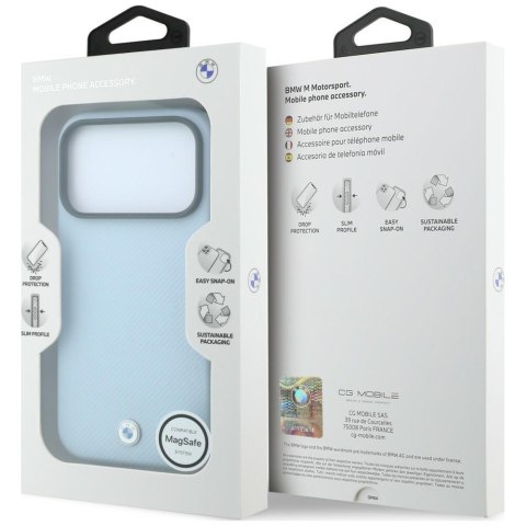 Etui BMW Kevlar Metal Logo MagSafe do iPhone 18 Pro / 17 Pro niebieski