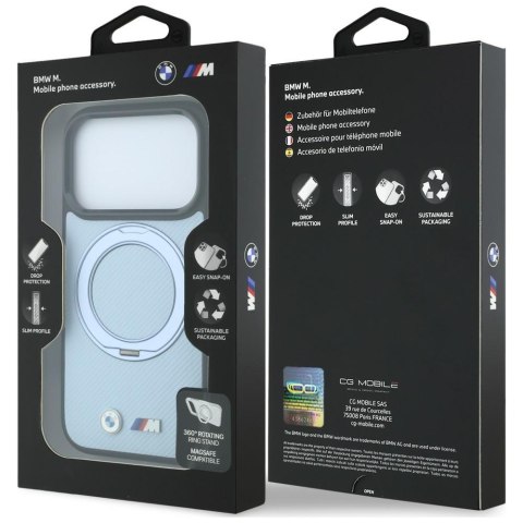 Etui BMW Kevlar Ring Stand 360 MagSafe do iPhone 18 Pro Max / 17 Pro Max niebieski