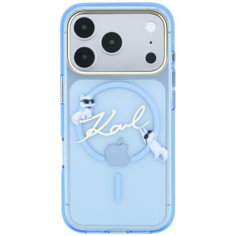 Etui Karl Lagerfeld Script Logo MagSafe do iPhone 18 Pro / 17 Pro jasno niebieski