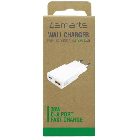 Ładowarka sieciowa 4smarts PDPlug Duos Slim 30W GaN USB-C, USB-A biały