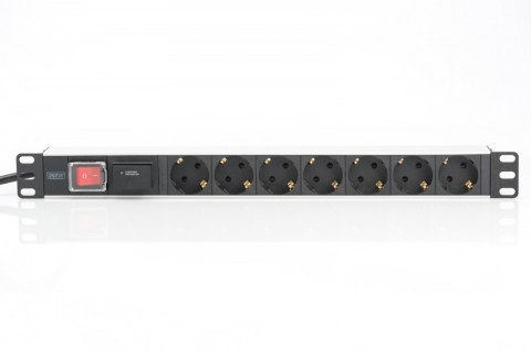 Listwa zasilająca PDU 19 cali RACK 7xSchuko, 2m 1xSchuko, 16A, wł./wył., zab.przepięciowe, aluminiowa