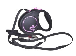 Smycz flexi automatyczna Black Design S taśma 5 m - dla psa do 15 kg, kolor różowy