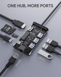 CB-C91 aluminiowy HUB USB-C | 8w1 | RJ45 Ethernet 10/100/1000Mbps | 3xUSB 3.1 | HDMI 4k@30Hz | SD i micro SD | USB-C Power Deliv