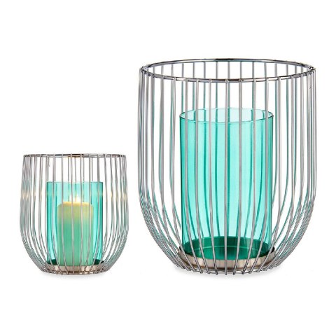 Świeczniki Gift Decor Niebieski Srebrzysty Srebro Metal Szkło 15 x 17 x 15 cm Klatka