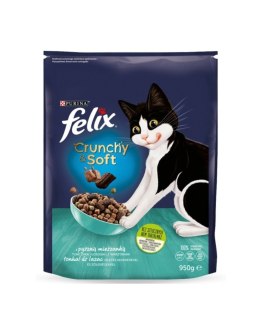 FELIX Crunchy & Soft Tuńczyk, łosoś, warzywa - sucha karma dla kota - 950 g