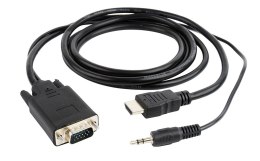 Adapter GEMBIRD A-HDMI-VGA-03-6 (HDMI M - D-Sub (VGA), Jack stereo 3,5 mm M; 1,8m; kolor czarny)