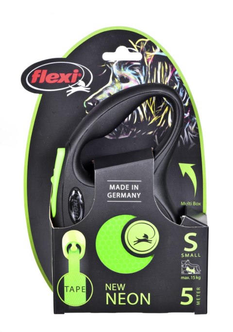 Smycz flexi automatyczna New Neon S taśma 5 m - dla psa do 15 kg, kolor zielony
