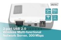 Serwer sieciowy wielofunkcyjny, bezprzewodowy 2-portowy, USB 2.0, 300Mbps
