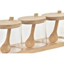 Pojemnik na Cukier DKD Home Decor Podstawowy Przezroczysty Naturalny Bambus 3 Części 8,5 cm 29 x 10 x 10 cm