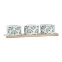 Zestaw do przystawek DKD Home Decor Bambus Kamionka Kartki 3 Części 4 Części 28 x 9,7 x 1,5 cm