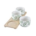 Zestaw do przystawek DKD Home Decor Bambus Kamionka Kartki 3 Części 4 Części 28 x 9,7 x 1,5 cm