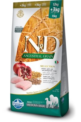 FARMINA N&D Ancestral Grain Selection Adult Medium & Maxi - sucha karma dla psa - 12kg + 3kg